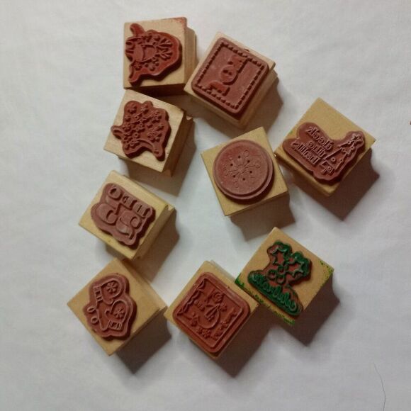 9 Christmas Holiday Collection Wooden Craft Rubber Stamps Reindeer Snow Holy EUC - Picture 2 of 2